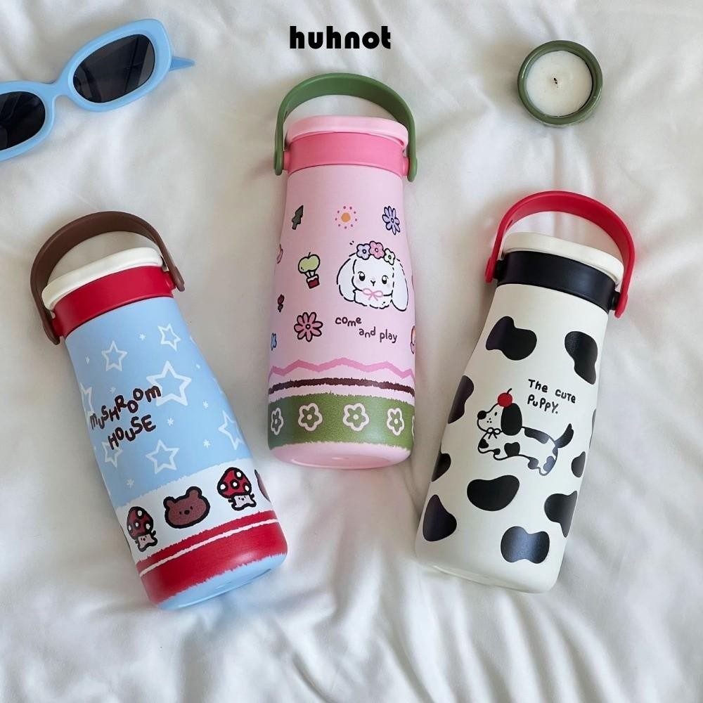 HUHNOT ถ้วยฉนวนเซรามิกมีหูจับ ถ้วยฟางความจุขนาดใหญ่ ขวดน้ํา 600ML 20oz