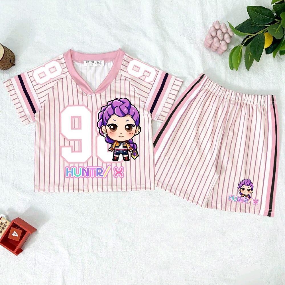 PINKชุดเซ็ทเด็กกีฬาคอวี ลายสุดฮิตตามกระแส เนื้อผ้าใส่สบาย ระบายอากาศดี เด็กหญิงเด็กชายใส่ได้