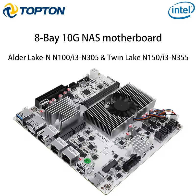 8 - bay 10 g Nas เมนบอร์ด Intel N150 N100 I3 - n305 1 * 10 g 2 * 2.5 g Lans 2*nvme 2*sff-8643 8*sata