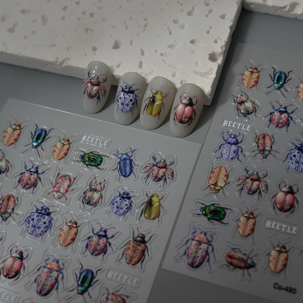 Cross-Border สไตล์ใหม่ Jelly แมลงเล็บสติกเกอร์สีฟ้าสีขาว Porcelain Beetle โปร่งใสกันน้ํา Ladybug เสร