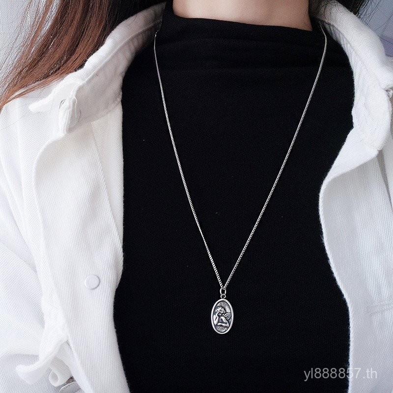 สร้อยคอ s925 Retro Angel Baby สไตล์เกาหลีHip-Hop ออกแบบพิเศษสำหรับฤดูหนาว สร้อยคอยาวแบบไม่ซ้ำแบบใคร 