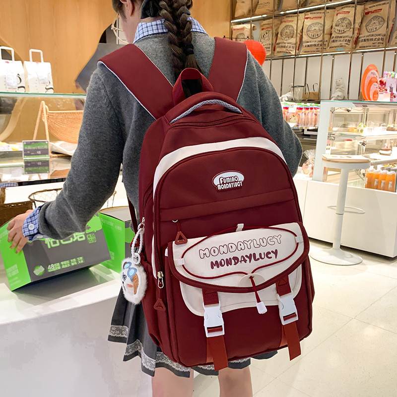 kappa bkk กระเป๋าปัก กระเป๋าเป้สะพายหลังมูลค่าสูงลายปัก LOGO สีตัดกันน่ารักแมทช์ง่ายกระเป๋าเป้สะพายห