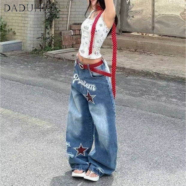 DaDuHey American Retro Washed Trendy All-Matching Jeans Female 2026 New Baggy Straight Jeans