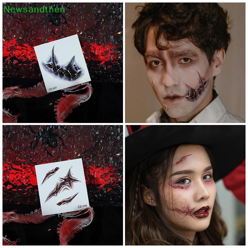 Newsandhen 1 แผ่นฮาโลวีน Terror Wound ชั่วคราว Tattoo กันน้ําที่สมจริง Blood Tattoos การบาดเจ็บรอยแผ