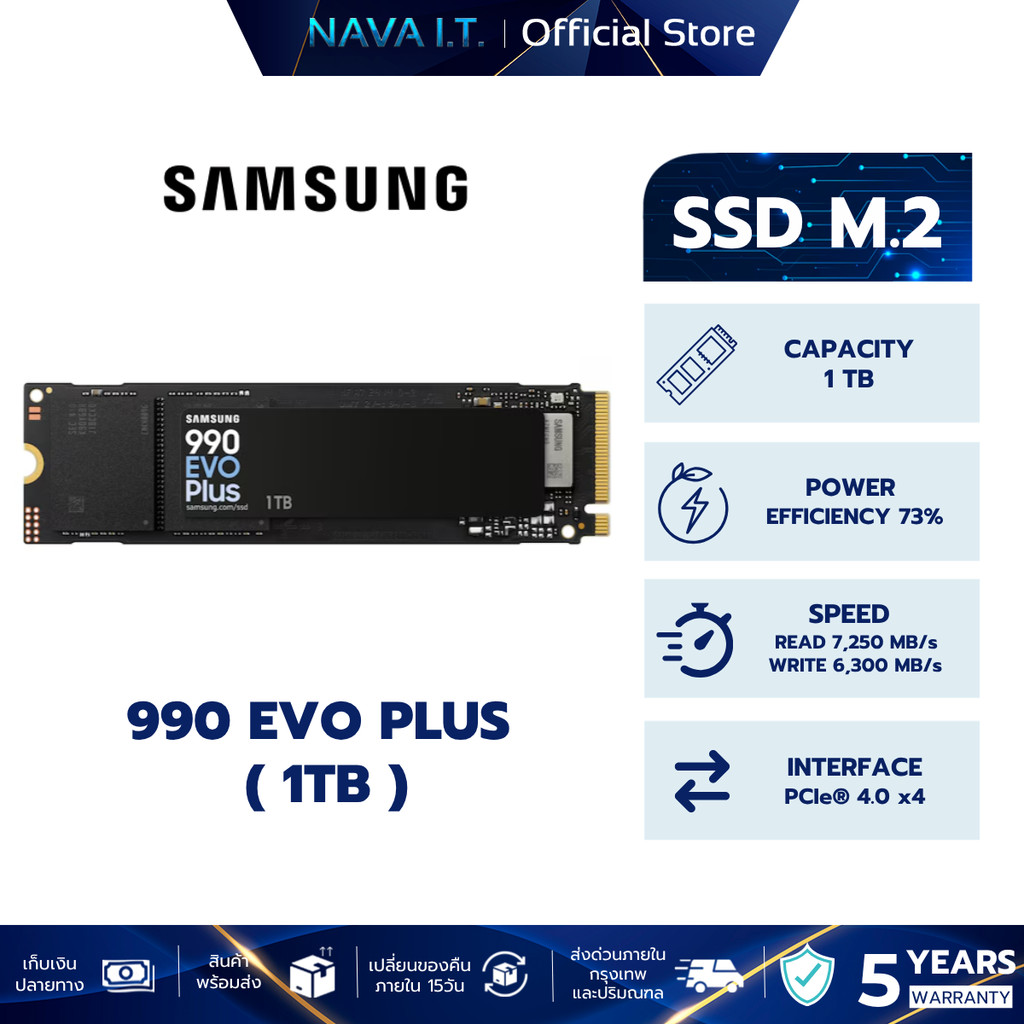 SAMSUNG SSD 990 EVO PLUS 1TB เอสเอสดี (MZ-V9S1T0BW) PCle4 NVMe M.2 รับประกัน 5 ปี