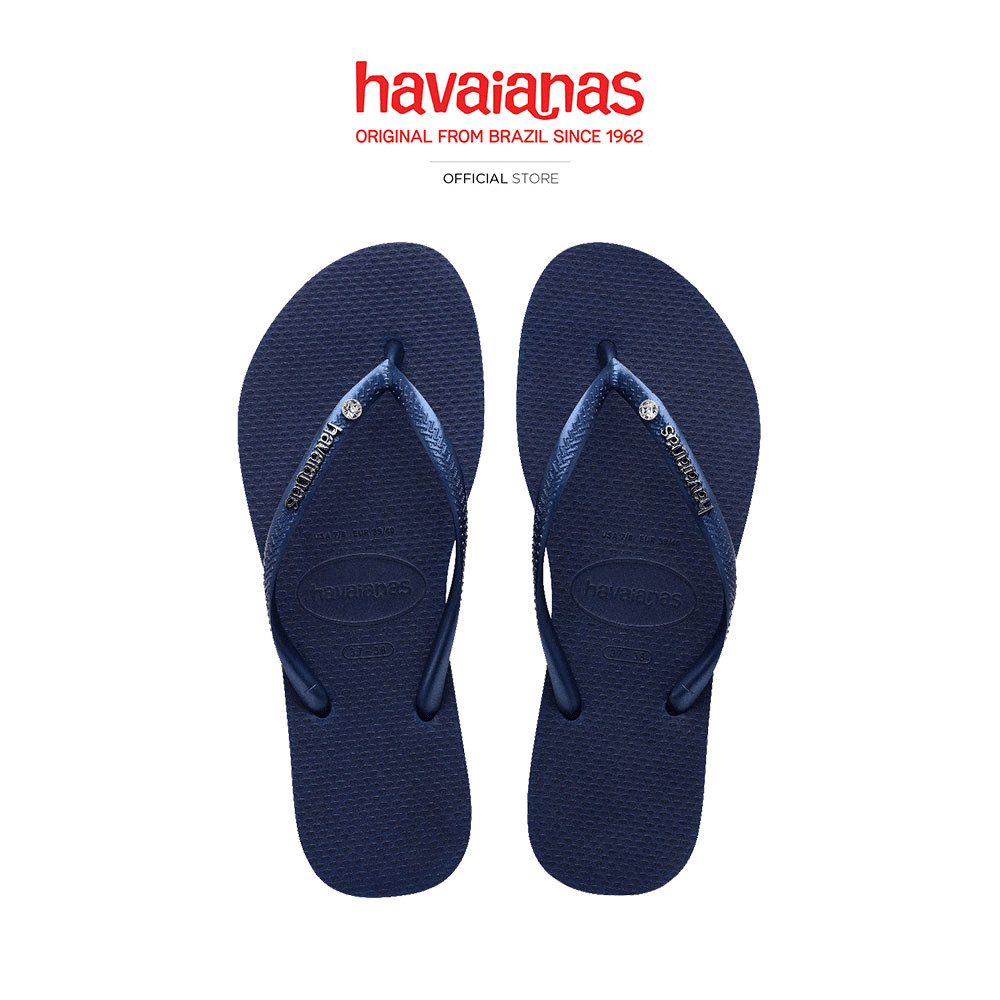 HAVAIANAS รองเท้าแตะ Swarovski Crystal Slim Metal Logo Flip Flops BLUE 41478100555F_U4BLXX