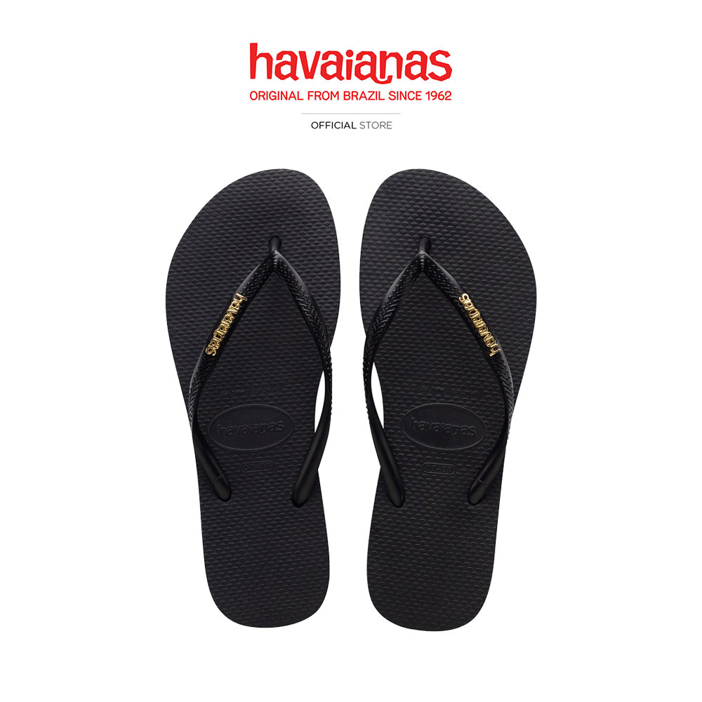 HAVAIANAS รองเท้าแตะ Slim Logo Metallic Flip Flops BLACK/GOLDEN 41198751924F_C3BKXX