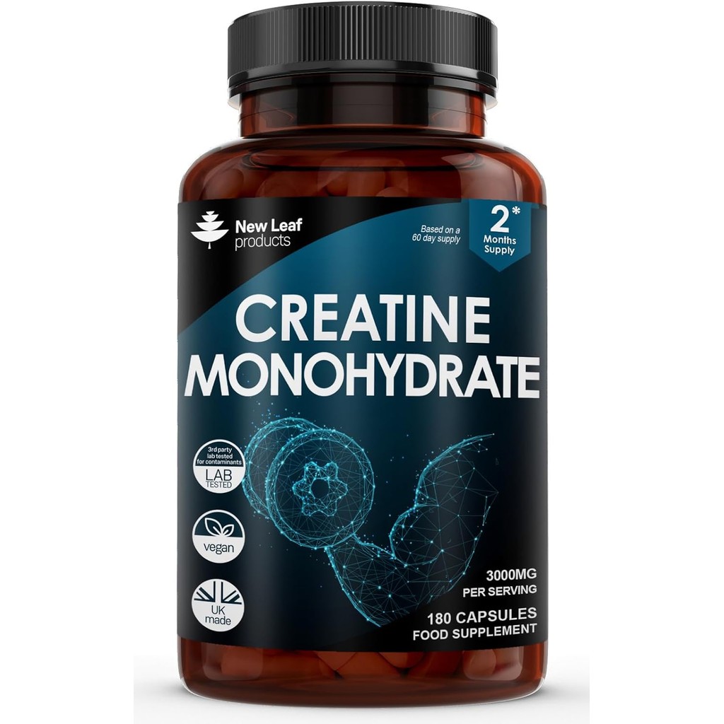 Creatine Monohydrate Capsules 3000mg - 180 Creatine Capsules - Exercise Workout Gym Supplement for M