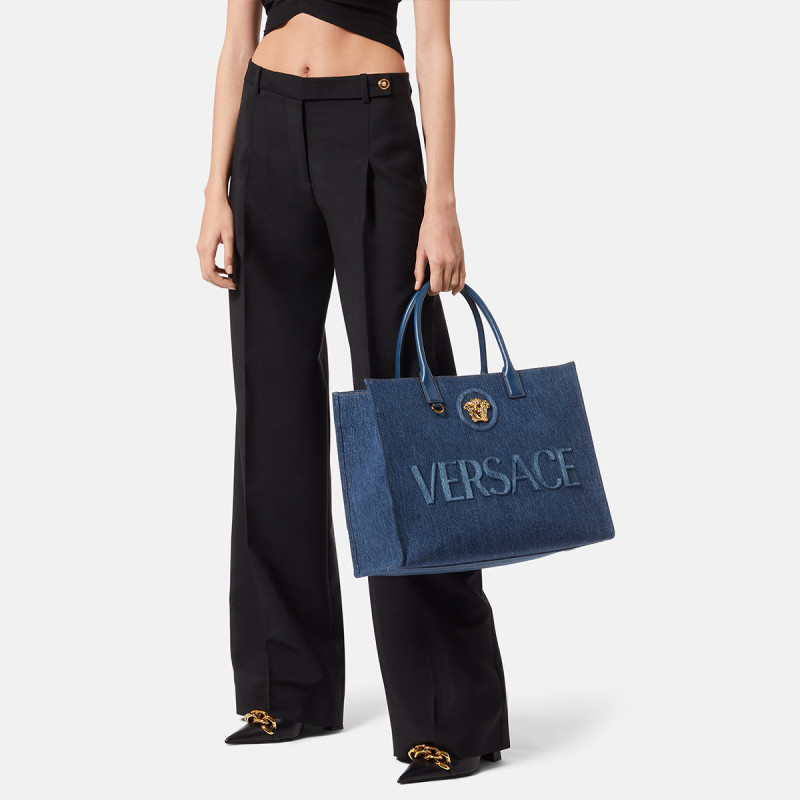 [ของขวัญคริสต์มาส] VERSACE/VERSACE La Medusa Denim Canvas Tote Bag