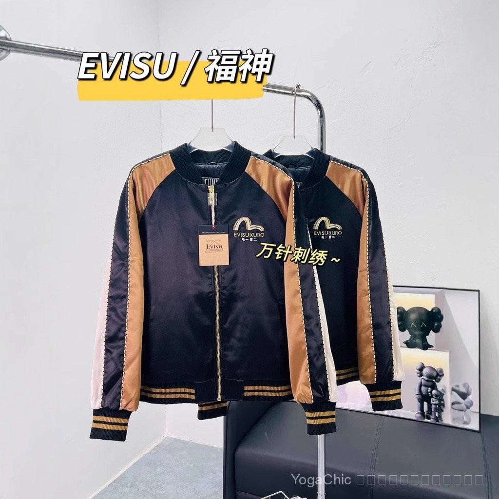 EVISU Jackeet_patchwork evisu ฤดูใบไม้ผลิ ผ้าฝ้าย ชุดเบสบอลแจ็คเก็ต