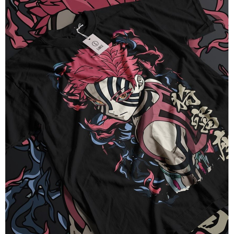 เสื้อยืดสีดำ Akaza Kimetsu no Yaiba แบบ Unisex