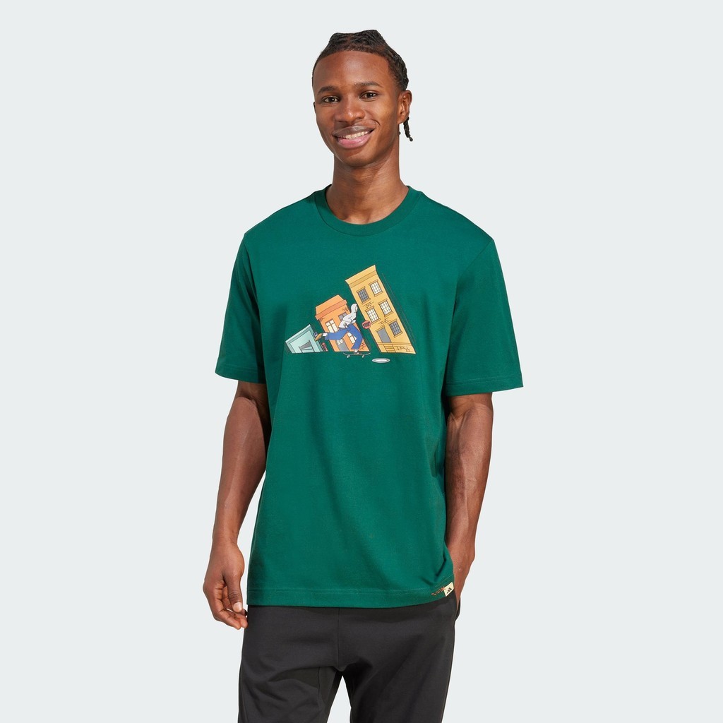 adidas ไลฟ์สไตล์ เสื้อยืดพิมพ์ลาย Doodle Hunt Skate ผู้ชาย สีเขียว JM6500
