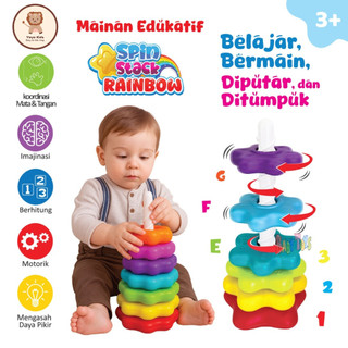 Mainan Ring Donat Susun Putar Anak Balita Jumbo Edukasi Sensorik Motorik Rainbow Tower Angka