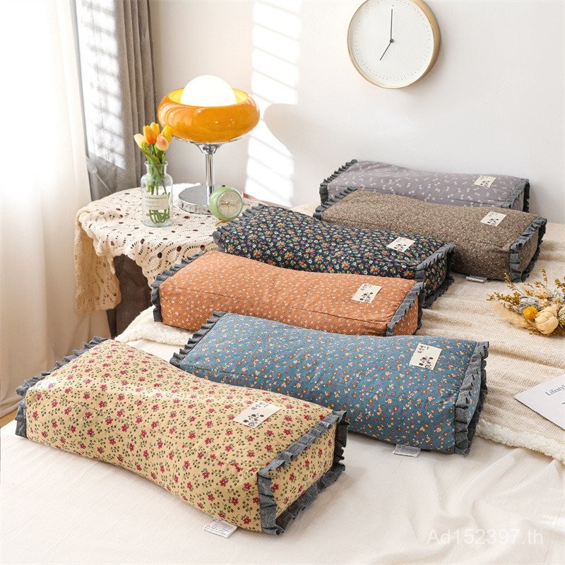 หมอนเอวและหมอนคอนุ่ม จากผ้าฝ้ายแท้ นอนสบายตลอดคืน ลายดอกไม้เล็กๆ ทำจากไบค์เวทผิวเดียว ICBC