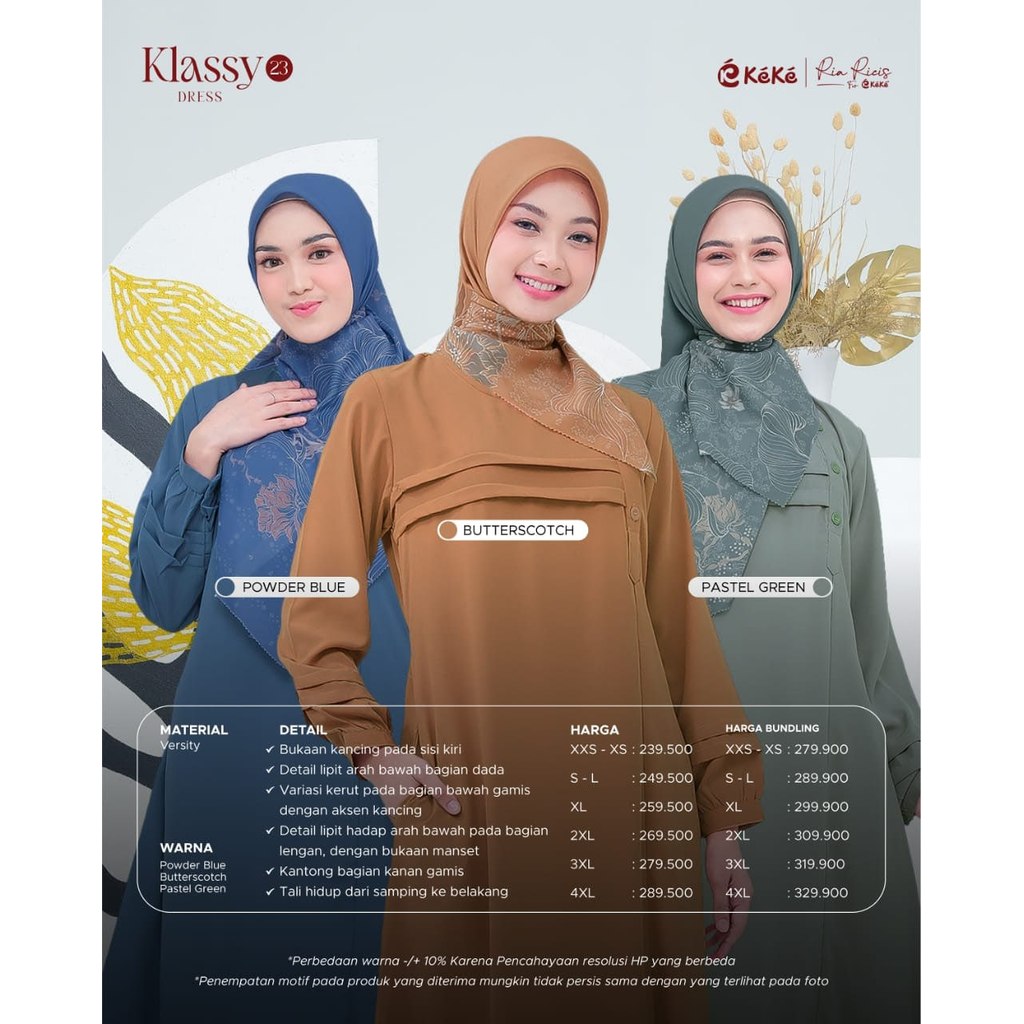 Kke Klassy 23 Gamis ผู้หญิงทําจากวัสดุ Versity เย็นสบาย