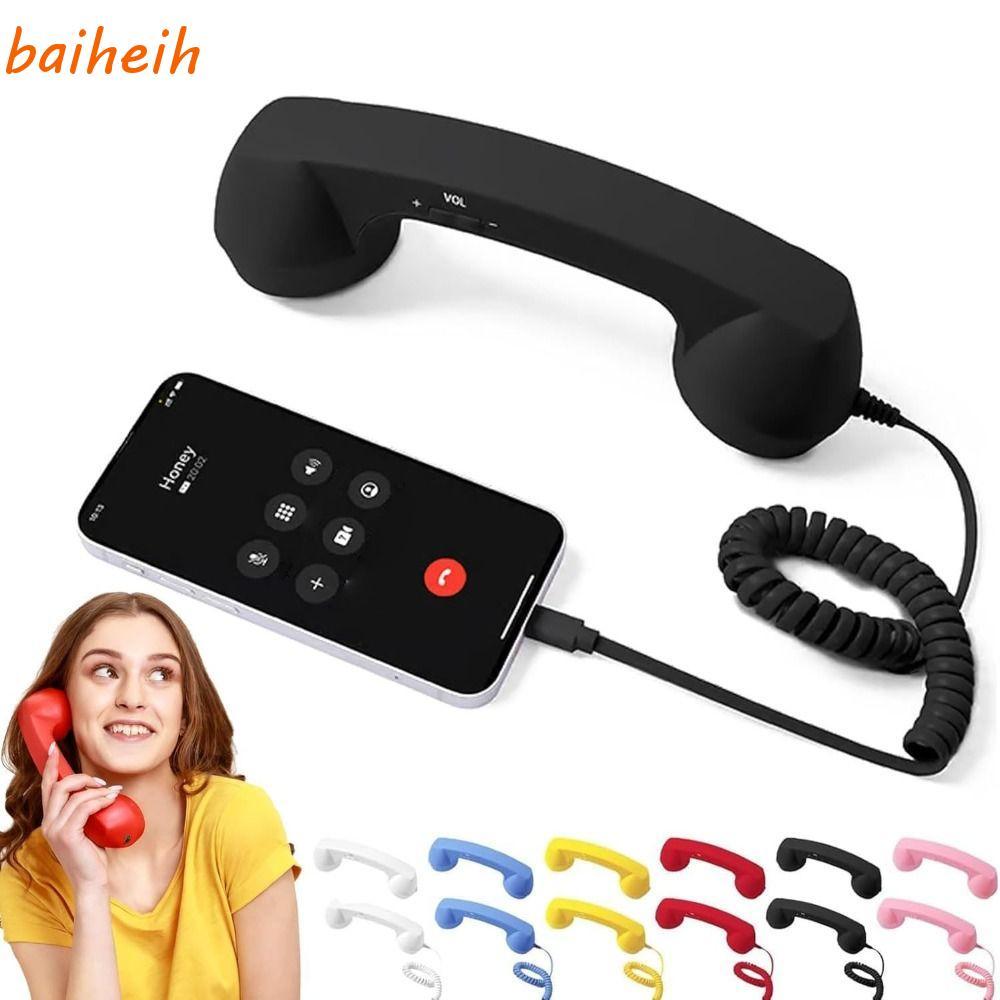BAIHEIH ชุดมือโทรศัพท์, สไตล์โทรศัพท์ Type-C เครื่องรับสัญญาณจับโทรศัพท์พื้นฐานคุณภาพสูงพร้อมไมโครโฟนฟรีสายไฟโทรศัพท์ Handset