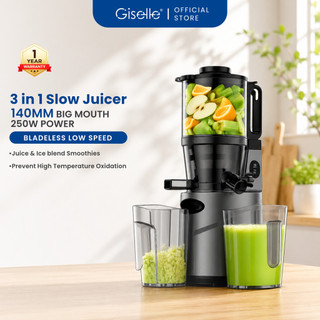 Giselle 140MM Big Mouth Slow Juicer 250W Cold Press Juice Extractor Coconut Milk Santan Maker with Ice Cream Filter