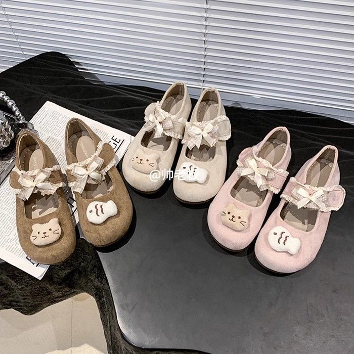 Korean Kitty Cat Puff Small Shoes Womens Summer New Internet Celebrity Velcro Soft-soled Loaf Shoes