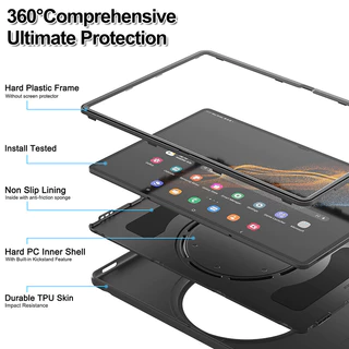 SAMSUNG 360° หมุนมือ ขาตั้งกันกระแทก สําหรับ Galaxy Tab S10 Ultra/S10 Lite/S10 FE/S9 Ultra/S8 Ultra/S10+/S9 FE+/S9+/S8+/S7 FE/S7 FE/S7+, Tab A11 Plus/A9+/S5e/S6 Lite