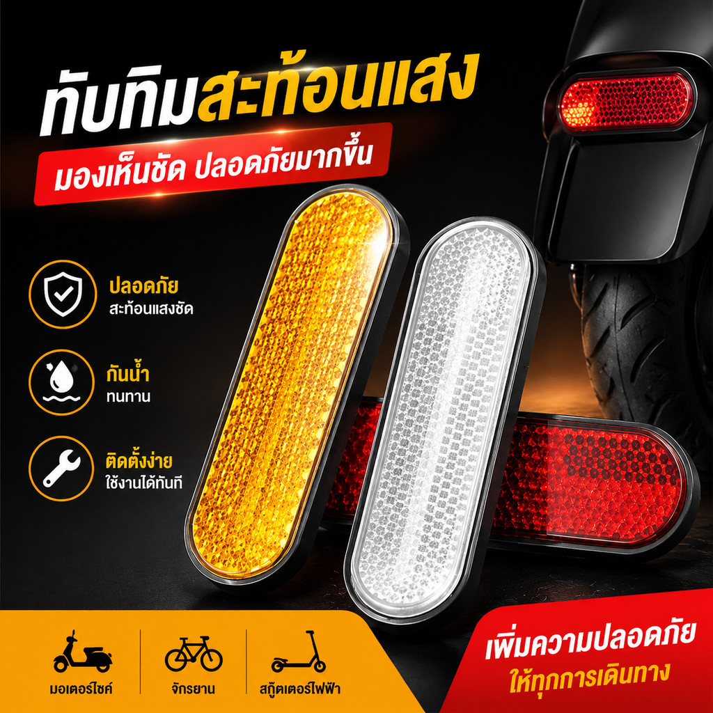 ทับทิมมอเตอร์ไซค์ ทับทิมรถเวสป้า สะท้อนแสง ติดแน่น เป็บกาวสองหน้า ขนาดพอดี สีหลากหลาย ใช้งานง่าย
