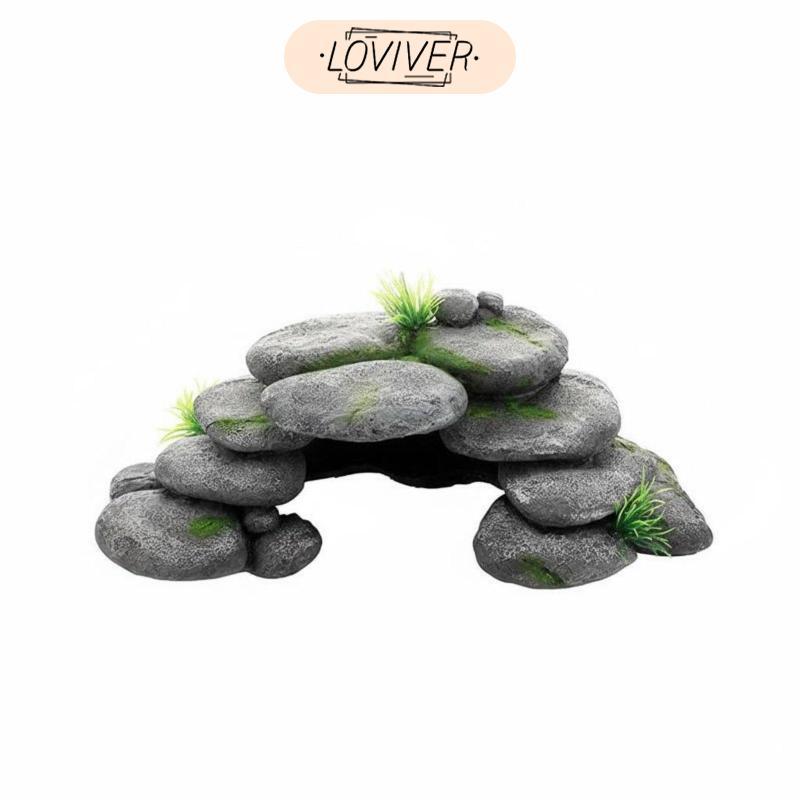 เรซิ่น Rock Cave Aquatic Pet Hideout Cave Stacked Pebble ตกแต่ง Naturalistic Design Water Habitat Hi