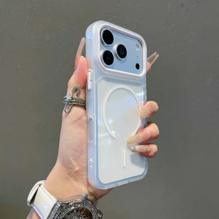 Clear Gradient Antiสีเหลืองเคสโทรศัพท์แม่เหล็กสําหรับiPhone 11 12 13 14 15 16 17 Pro Max 17Air Soft Border TPU Anti Scratchโปร่งใสปกหลังกันกระแทกปลอก