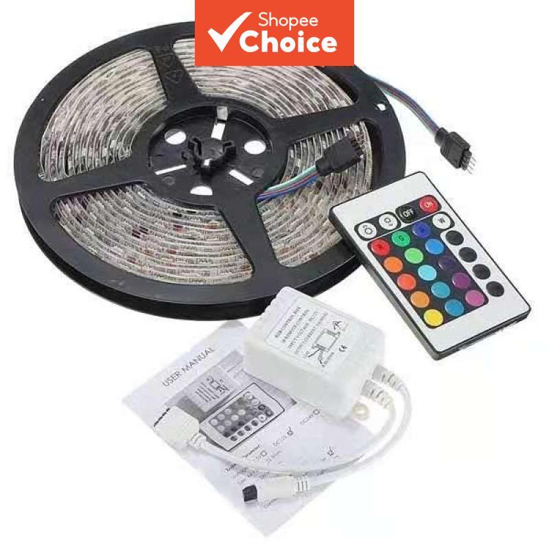 ชุดไฟเส้น LED RGB 5050 ยาว 5 เมตร, กําลังไฟ 24W 12V, เปลี่ยนสีได้ พร้อมรีโมท (ไม่มีอะแดปเตอร์)