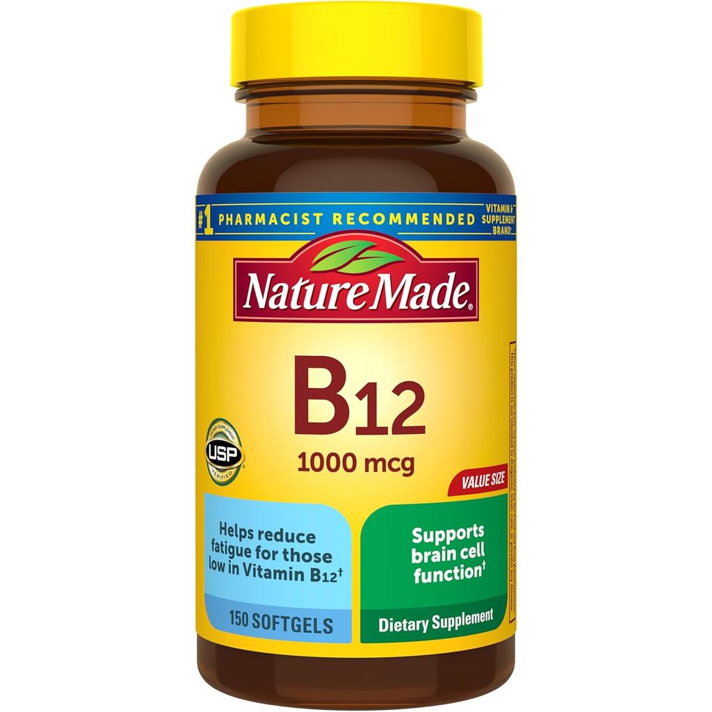 Nature Made วิตามิน B12 1000 mcg, ผลิตภัณฑ์เสริมอาหารสําหรับการสนับสนุนการเผาผลาญพลังงาน, วิตามิน B1