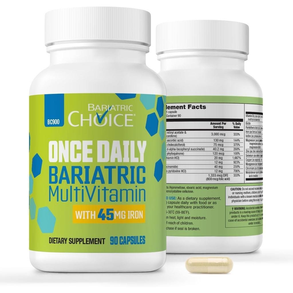 Bariatric Choice Once-Daily Bariatric Multivitamin พร้อมธาตุเหล็ก 45 มก. |   แคปซูลกลืนง่าย |   วิตามินศัลยกรรมต้านเชื้อแบคทีเรียในผู้ป่วย |   90วัน(3เดือน