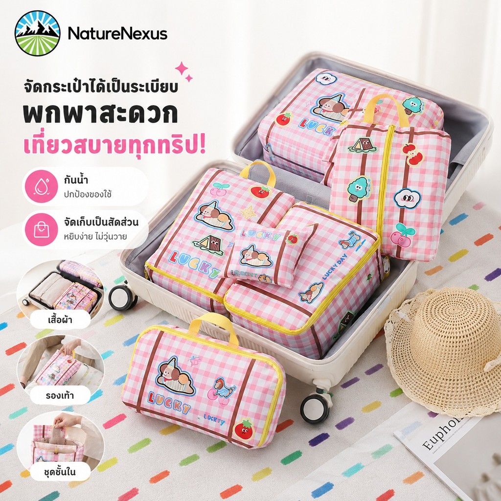กระเป๋าเก็บของ 5 ชิ้น กระเป๋าจัดระเบียบ จัดระเบียบกระเป๋า กันน้ำ แบบพกพา การเดินทาง เสื้อผ้า
