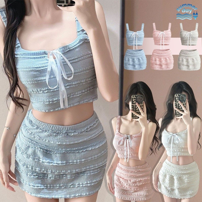 Summer Day🍧🍧สไตล์เกาหลี ชุดว่ายน้ำ ชุด 2 ชิ้น Sexy ชุดไปทะเล มีสีให้เลือกหลากหลาย สไตล์มินิมอล คุณภาพสูง ส่งไวจากไทย