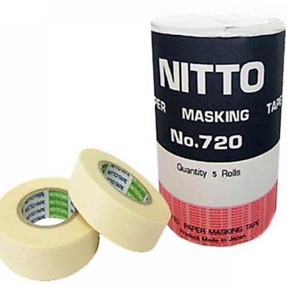 (1แถว5ม้วน) เทปลอกลาย​ nitto720 นิตโต้ เทปย่นพ่นสี ขนาด3/4นิ้ว ยาว18เมตร