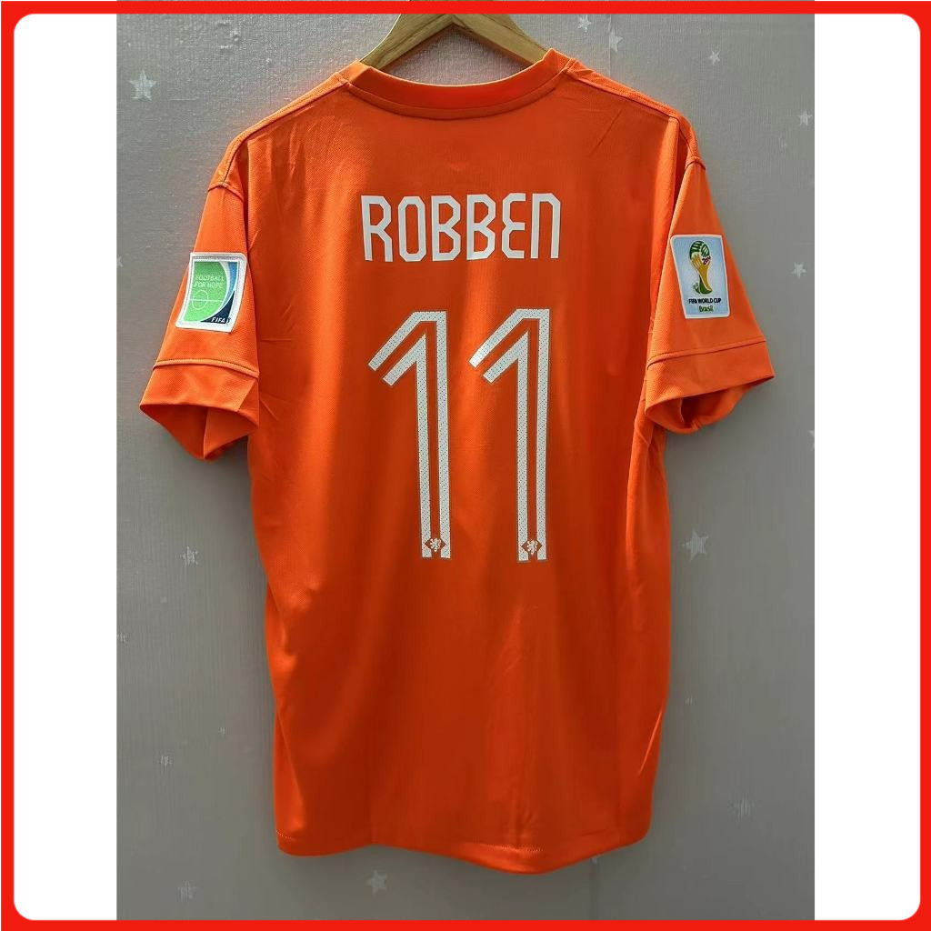 New-Retro2014 เนเธอร์แลนด์ Home V.PERSIE ROBBEN คุณภาพสูง Retro Football Jersey Holland Custom เสื้อ
