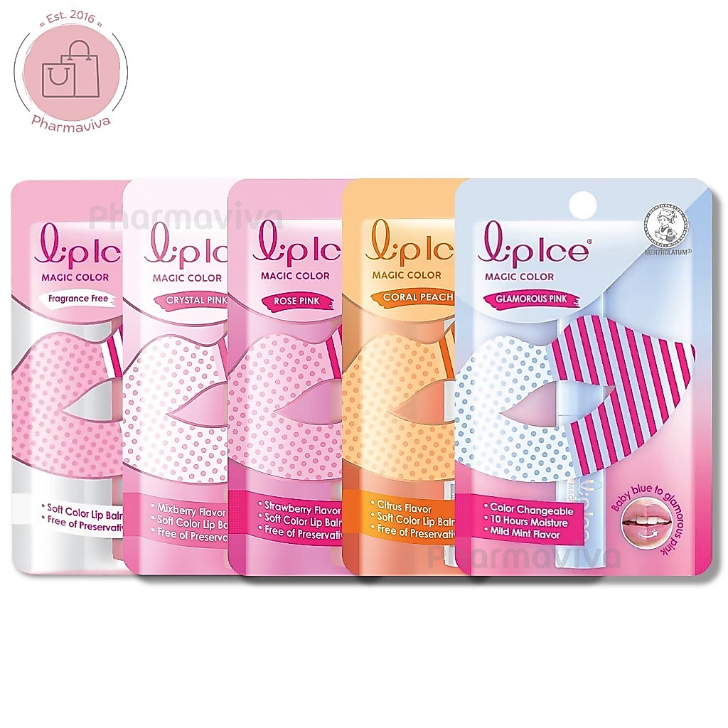 ลิปบาล์ม Mentholatum LipIce Magic Color 2 g Rose Pink Fragrance Free Coral Peach Glamorous Pink ลิปไอซ์ ลิปมันเปลี่ยนสี
