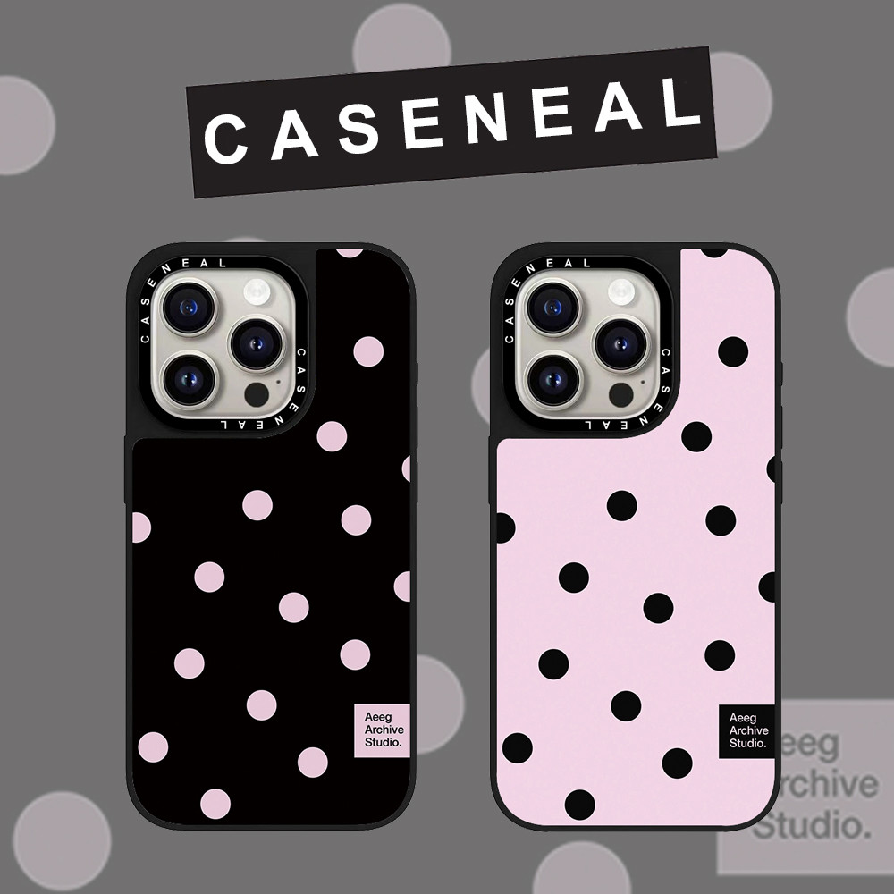 CASENEAL สีชมพู polka dot label matte เคสโทรศัพท์สําหรับ iPhone 17 Pro Max 16 ProMax 15Pro 14 Plus 13 12 โทรศัพท์กันกระแทกขอบนุ่มฮาร์ดป้องกันกรณี