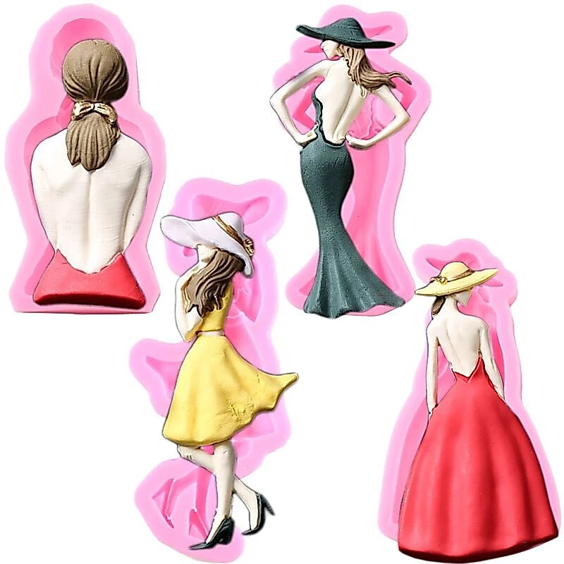 สาวสวยแม่พิมพ์ซิลิโคน DIY Party Fondant เค้กตกแต่งเครื่องมือ Candy Clay ช็อกโกแลต Gumpaste Mould ครัวเบเกอรี่ Moulds