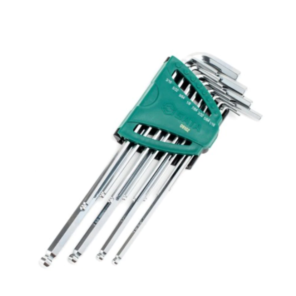 SATA ประแจหกเหลี่ยม หัวบอล ยาวพิเศษ 12 ตัวชุด รุ่น 09102 (1/16 นิ้ว - 3/8 นิ้ว) ประแจแอลหัวบอล ประแจ
