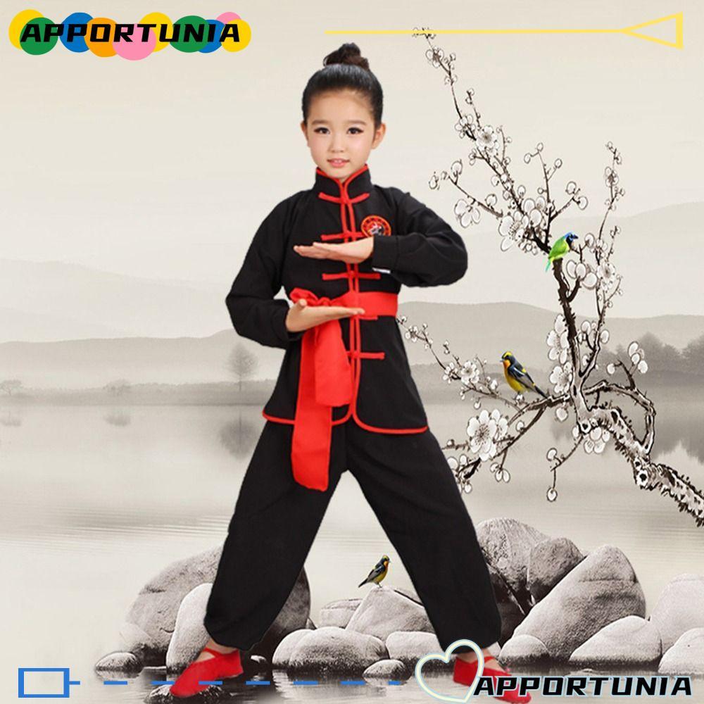 APPORTUNIA Wushu เครื่องแต่งกาย, จีนแขนยาว Kungfu เครื่องแบบ, แฟชั่นพร้อมเข็มขัดแบบดั้งเดิม Wushu ปร