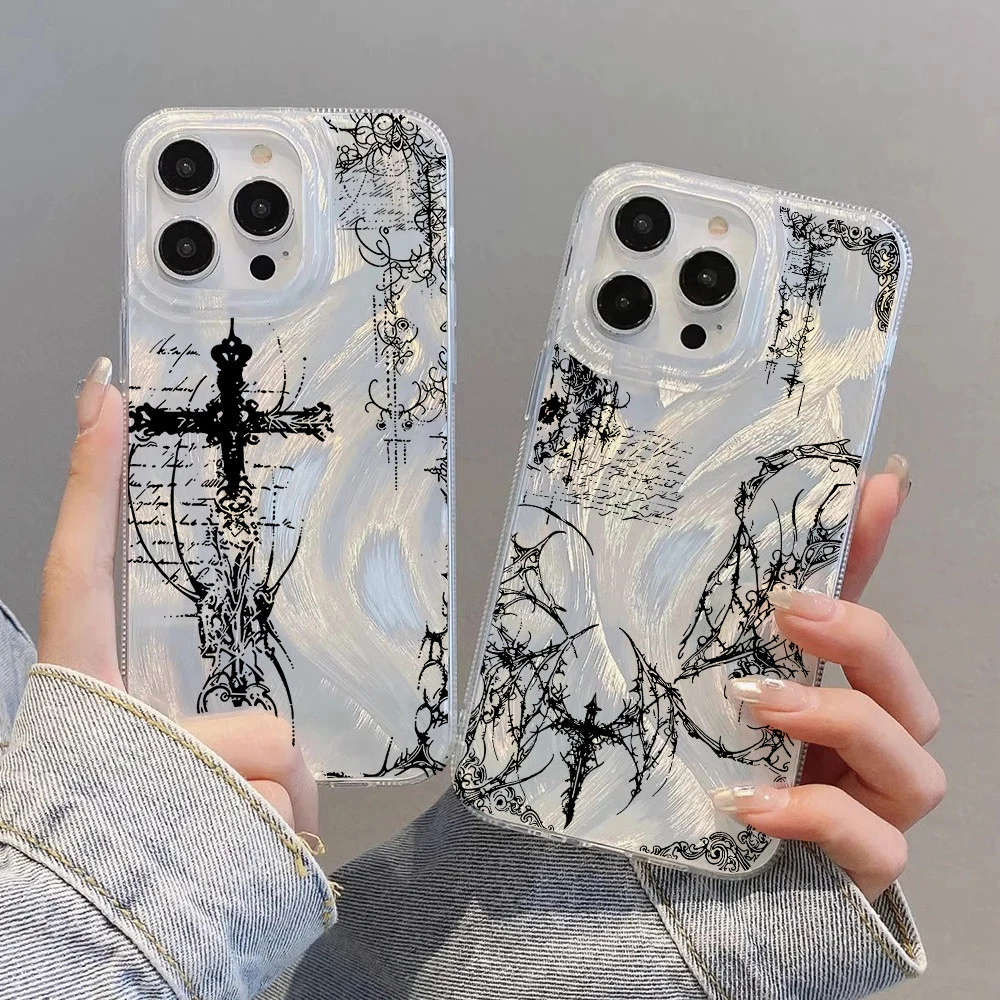 Cool Dark Gothic Cross Markเคสโทรศัพท์สําหรับVIVO V70 FE V60 V50 Lite Y03 Y04 Y29S Y29 Y39 V29 Y36 Y17S Y19S V30E Y20 Y21 Y33S Y21S Y21S Y17S Y17S Hardเลเซอร์Feather