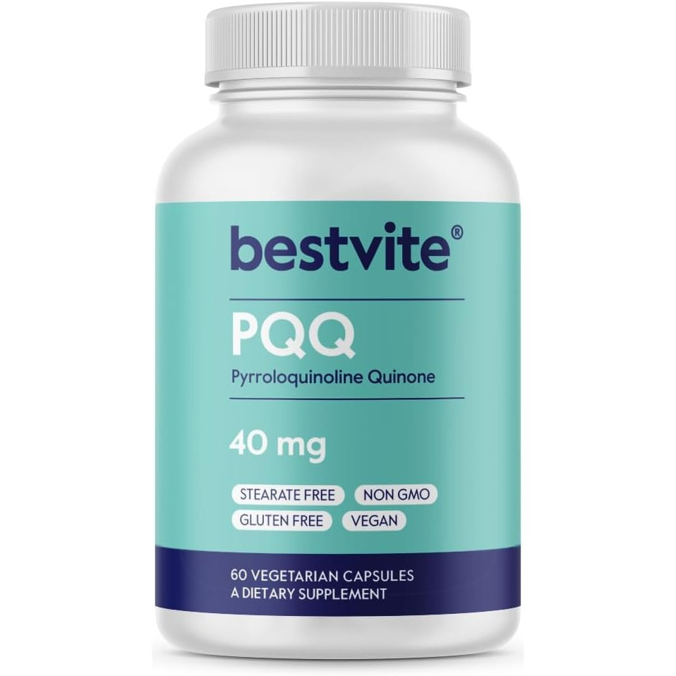 BESTVITE PQQ 40mg (Pyridoxyridian ) (60 แคปซูลมังสวิรัติ) -Double Stearate-Vegan-Non-Genetic-Gluten-