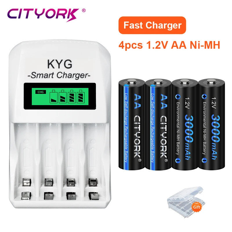 CITYORK 1.2V AA แบตเตอรี่ LR06 AA Cell 3000mAh Ni-MH AA ชาร์จใหม่ได้แบตเตอรี่ + AA/AAA กล่องแบตเตอรี
