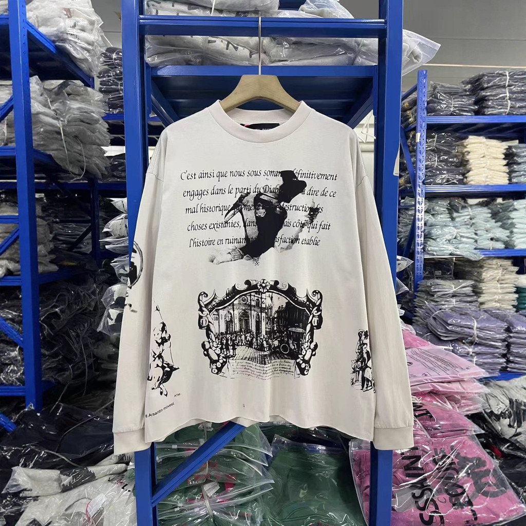 EUSX ERD Retro สโลแกนลําลองหลวมเสื้อยืดแขนยาวผู้ชายผู้หญิงรอบคอคู่ Bottoming เสื้อ