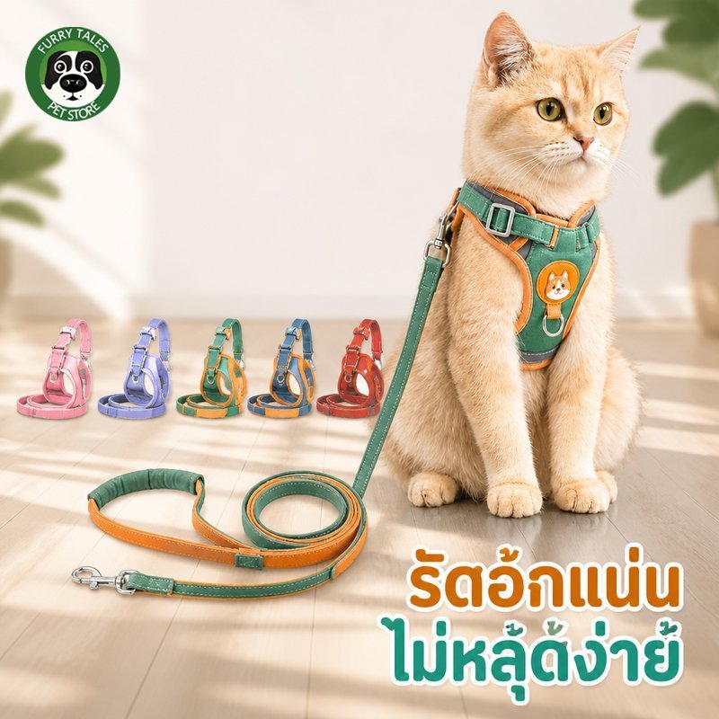 COD สายจูงแมวรัดอก เสื้อจูงแมวหมา ผ้าตาข่าย ระบายอากาศ สะท้อนแสง ปรับได้ กันหลุด สำหรับสัตว์เล็ก