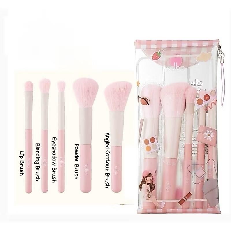 OD8060 ODBO WOW BEAUTY SET โอดีบีโอ ว้าวบิวตี้ เซ็ต แปรง 5 ชิ้น สีพาสเทล พร้อมกระเป๋า ใส่แปรง