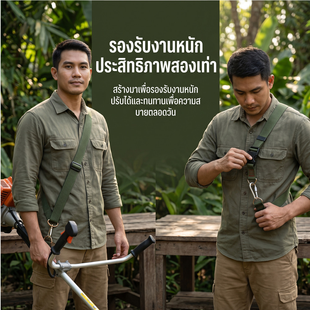 สายสะพายผ้าไนลอนหนา ปรับได้ พร้อมคลิปล็อค สำหรับสว่าน เครื่องตัดหญ้า อุปกรณ์ช่างสวน รูปที่ 2