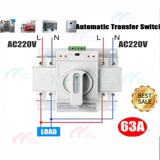 ATS สวิตซ์จ่ายไฟคู่อัตโนมัติ 2P 63A สวิตซ์จ่ายไฟ ATS สวิตซ์จ่ายไฟคู่อัตโนมัติ 2P 63A ฟังก์ชั่นป้องกันครบชุด รวมสั้น
