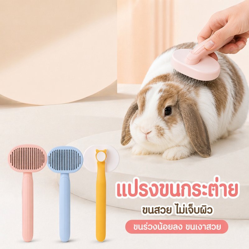 หวีกระต่าย แปรงขนสัตว์เลี้ยง ปุ่มดันขนออกเอง หวีเก็บขน หวีขนร่วง หวีนวดผิว สำหรับกระต่าย แมว