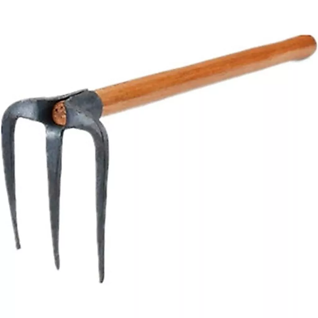 คราดพรวนดิน คราด 3 ซี่ ด้ามไม้ คราดเหล็ก, อุปกรณ์ทำสวน คราดพรวนดินราคาถูก Soil rake, three-tine rake with wooden handle,