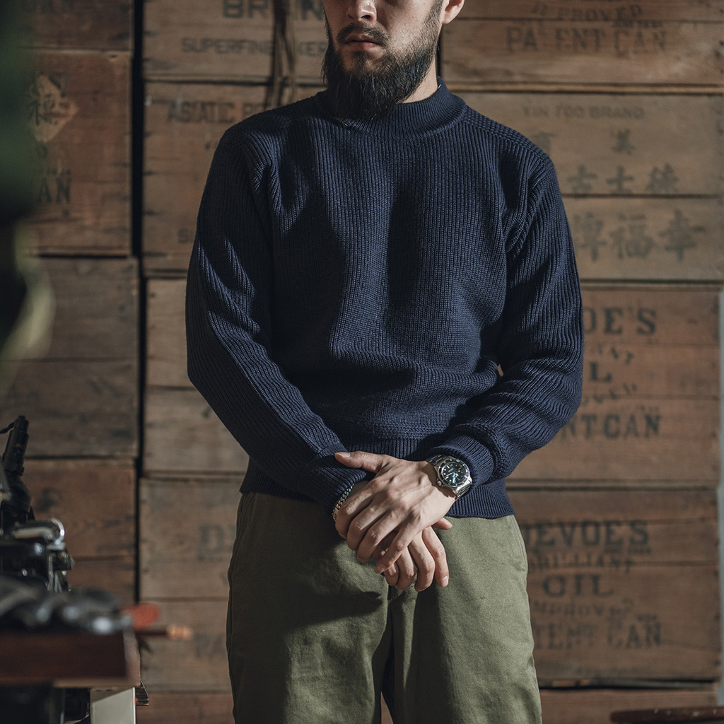 Bad Dog BRONSON Early USN Sailor ครึ่งคอเต่าเสื้อกันหนาวผู้ชายหนา Heavy หนาเข็มเสื้อกันหนาว