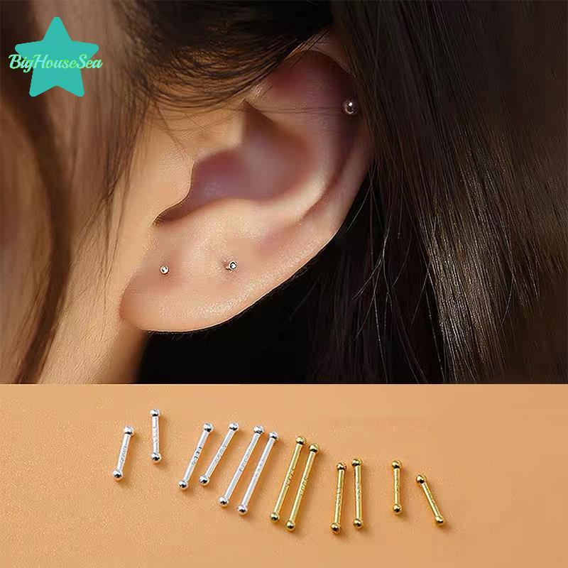 [Sea-t] 2 ชิ้น Minimalist ต่างหูลูกปัดขนาดเล็กสําหรับผู้หญิงสาวหูกระดูกสกรูต่างหู Hypoallergenic เครื่องประดับ